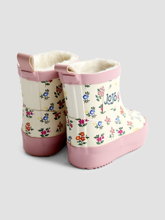 JoJo Maman Bébé Krem Çiçekli Kısa Unicorn Yağmur Çizmesi