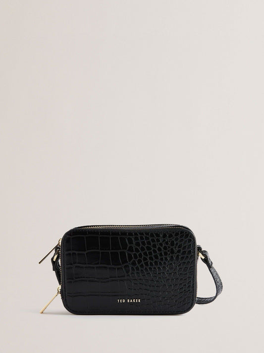 Ted Baker Siyah Stina Çift Fermuarlı Timsah Desenli Mini Camera Çanta