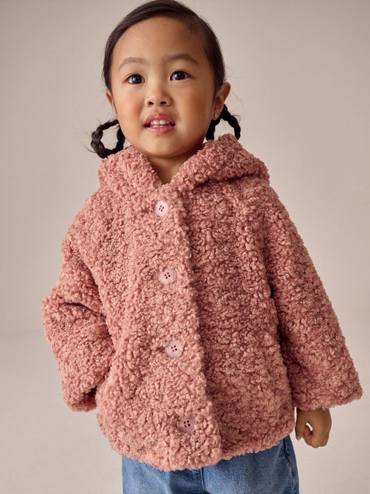 Pink Hooded Borg Jacket (12mths-7yrs)