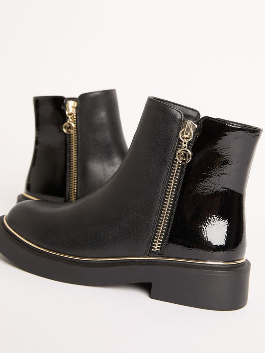 Lipsy Black Faux Leather Patent Contrast Zip Ankle Boots