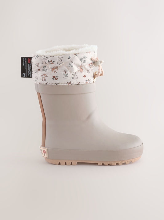 Kahverengi Desenli Karakter Baskılı Thinsulate Astarlı Kıvrık Paçalı Yağmur Çizmesi