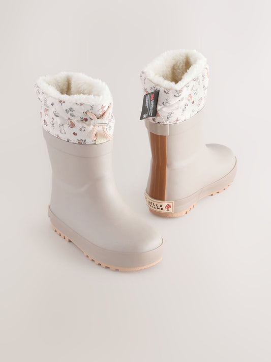 Kahverengi Desenli Karakter Baskılı Thinsulate Astarlı Kıvrık Paçalı Yağmur Çizmesi