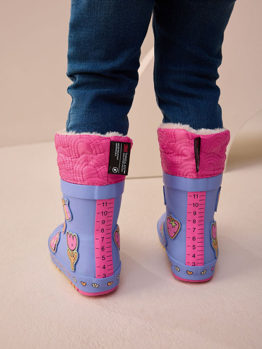 Mor Karakter Baskılı Thinsulate Astarlı Kıvrık Paçalı Yağmur Çizmesi