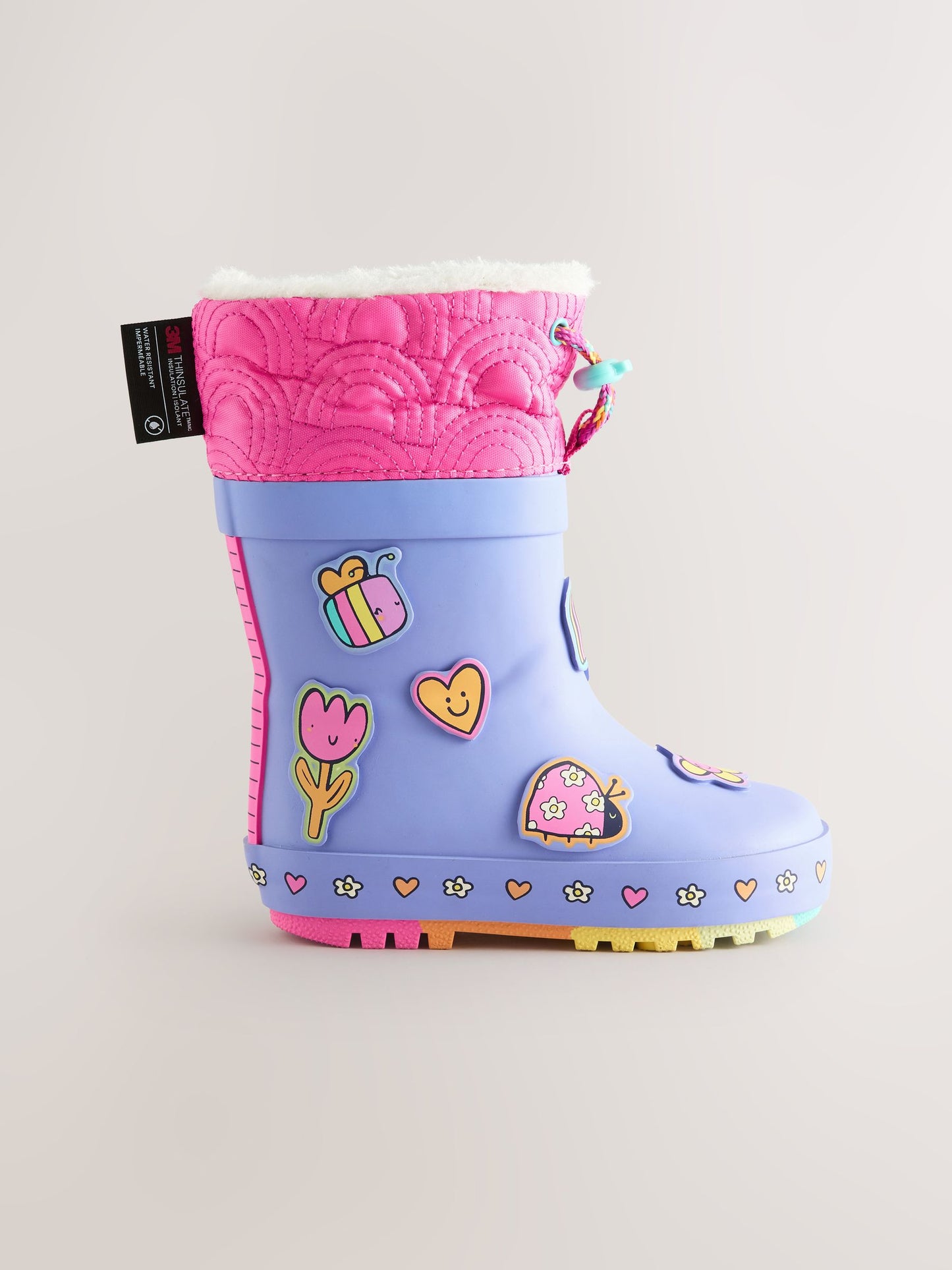 Mor Karakter Baskılı Thinsulate Astarlı Kıvrık Paçalı Yağmur Çizmesi