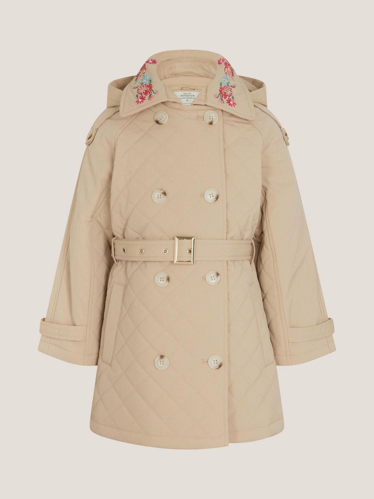 Monsoon Cream Embroidered Quilted Trench Coat