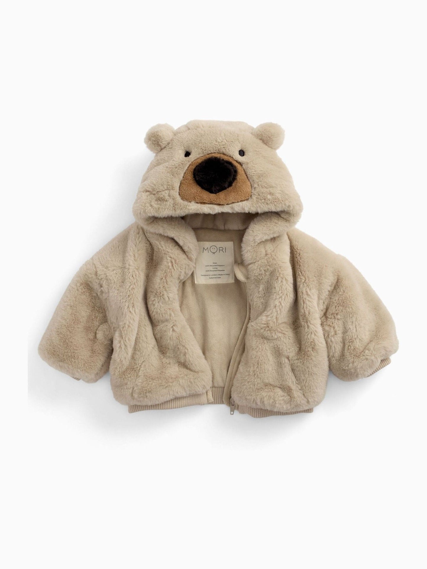 MORI Cream Bear Faux Fur Hooded Jacket