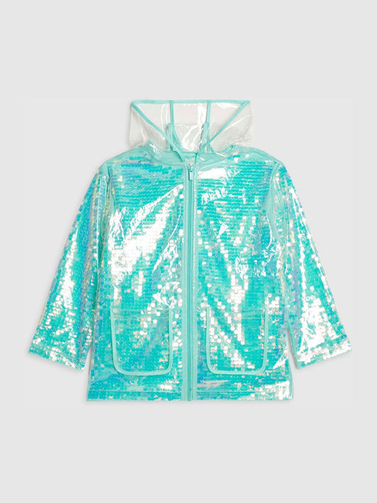 River Island Blue Sequin Rainmac Coat