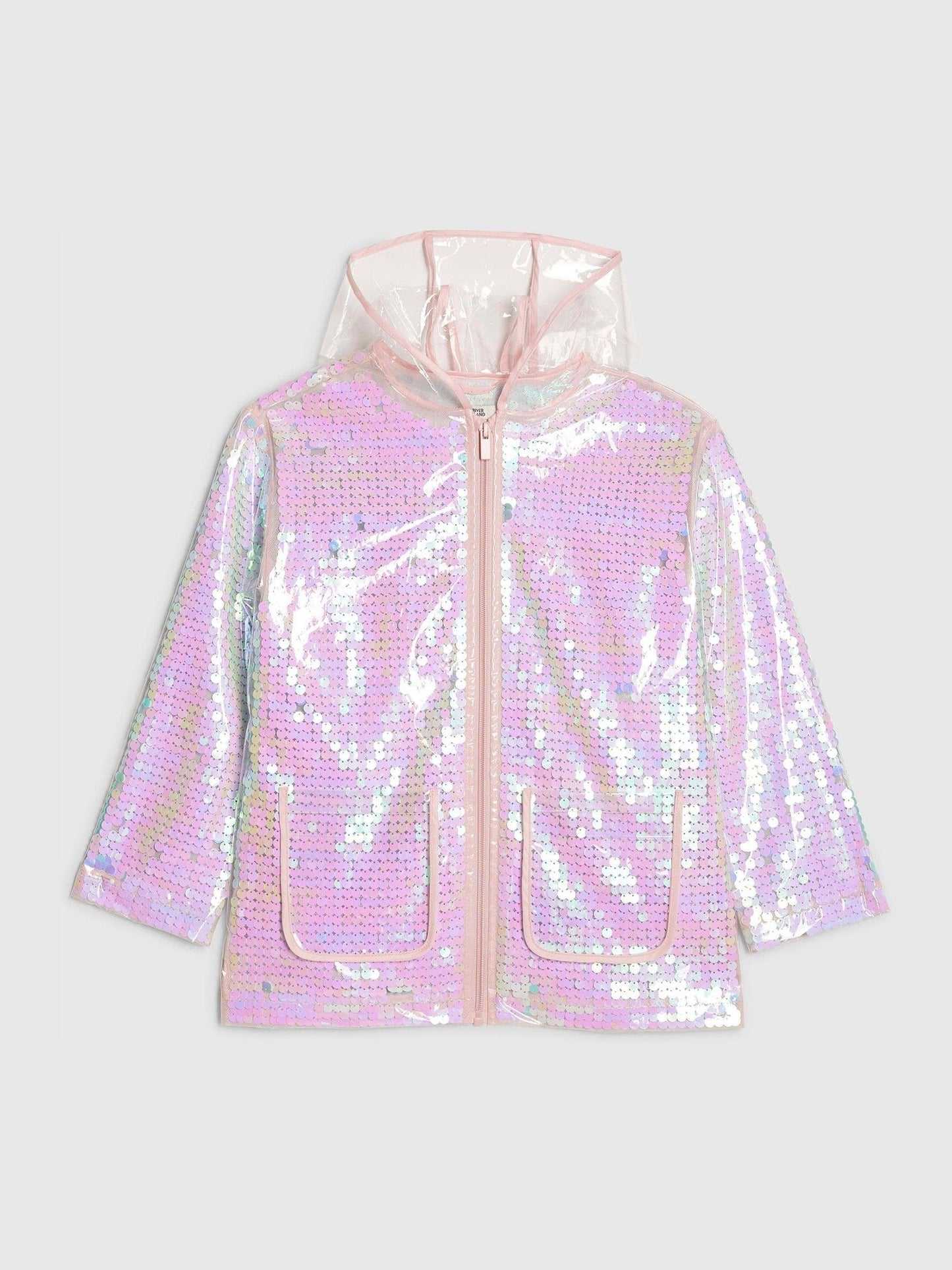River Island Pink Sequin Rainmac Coat