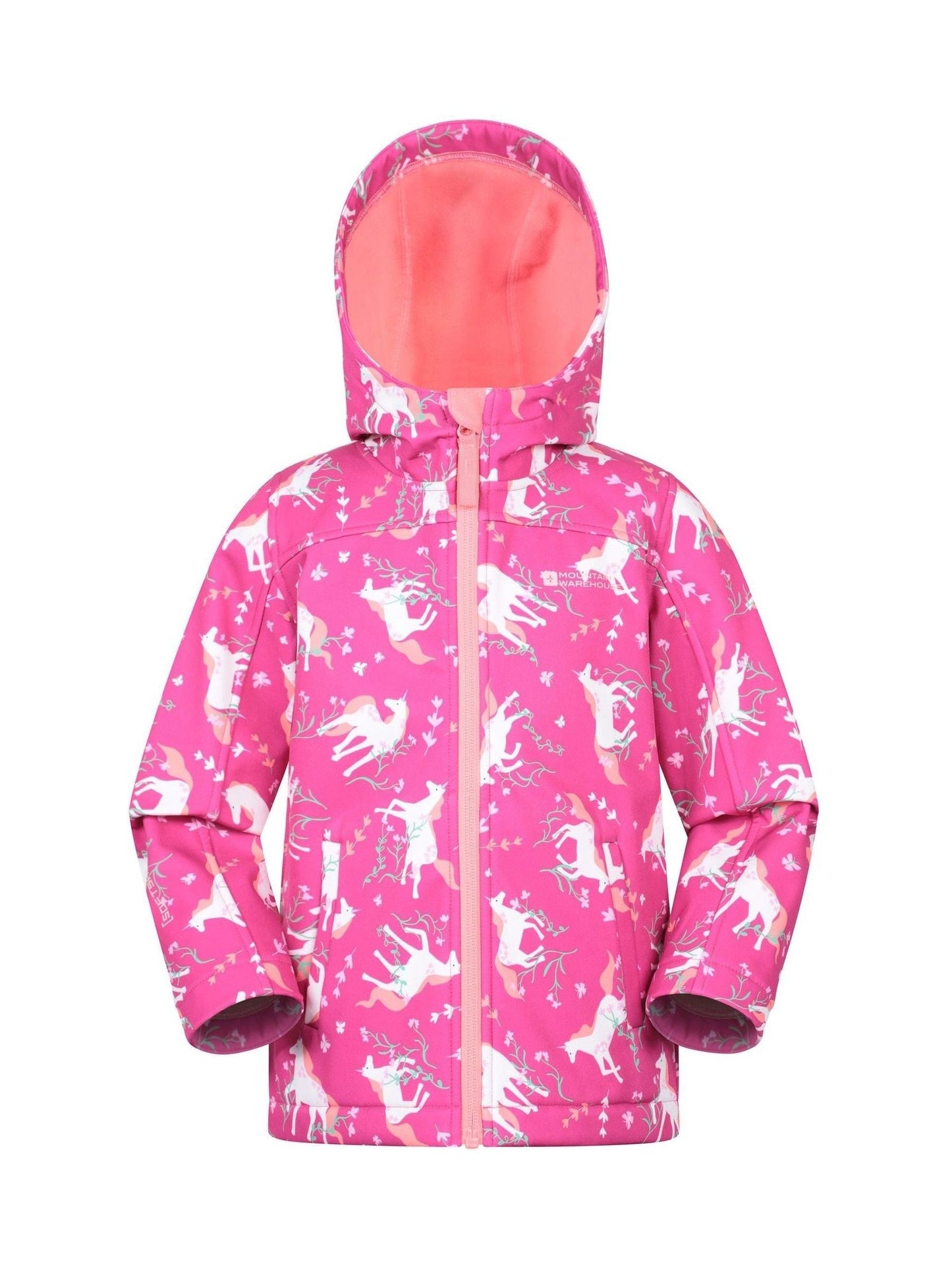 Mountain Warehouse Bright Pink Exodus Kids Printed Water-Resistant Softshell Jacket