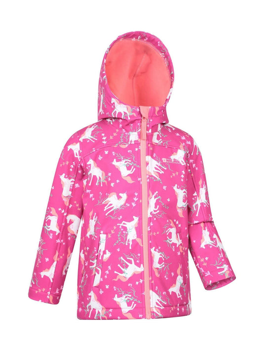 Mountain Warehouse Bright Pink Exodus Kids Printed Water-Resistant Softshell Jacket