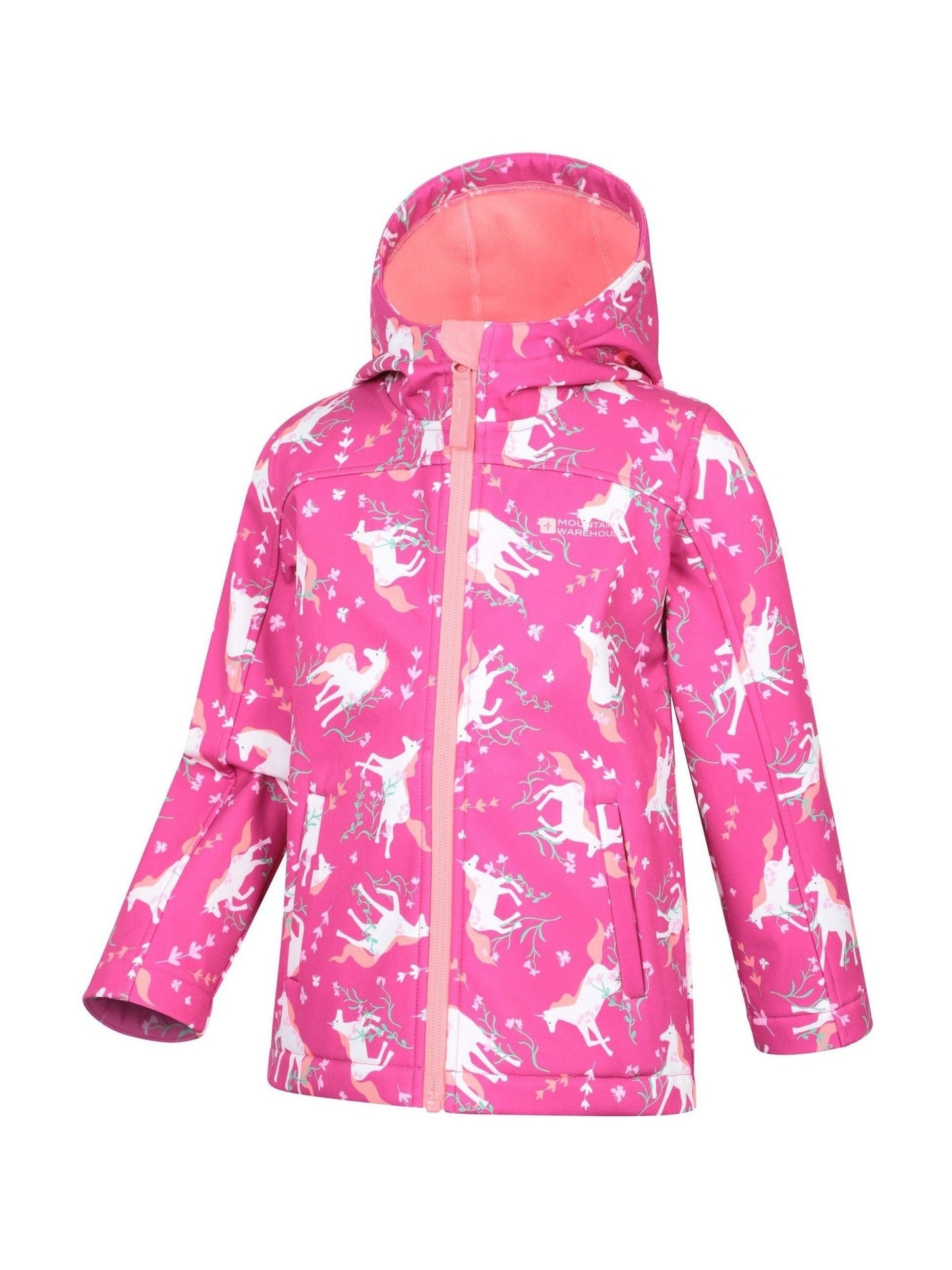 Mountain Warehouse Bright Pink Exodus Kids Printed Water-Resistant Softshell Jacket
