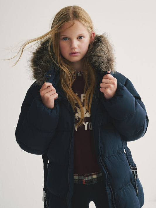 Superdry Navy Belted Puffer Coat