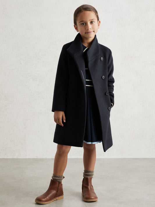 Reiss Navy Kia 3-9 yrs Wool-Blend Funnel-Neck Coat