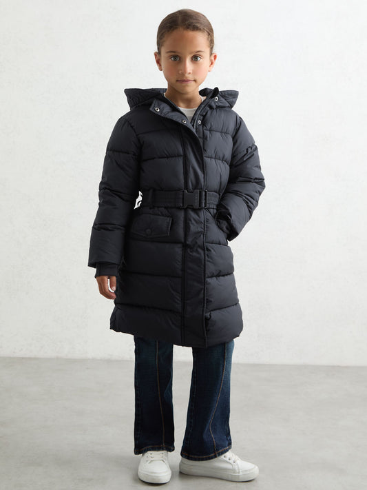 Reiss Navy Alys 3-9 yrs Longline Hooded Puffer Coat