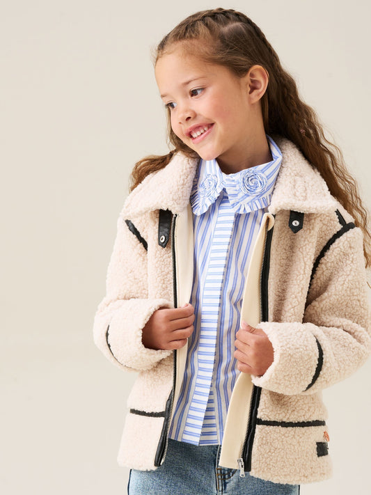 Angel & Rocket Cream Charlie Sherpa Leather Trim Jacket