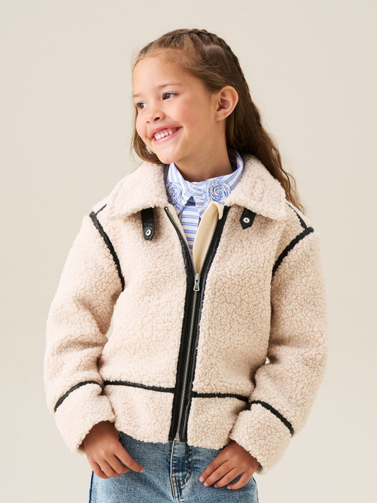 Angel & Rocket Cream Charlie Sherpa Leather Trim Jacket