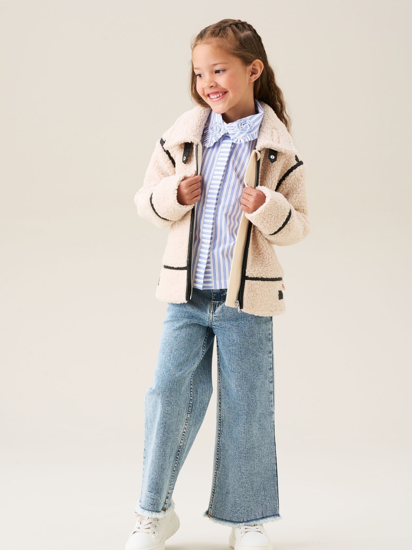 Angel & Rocket Cream Charlie Sherpa Leather Trim Jacket