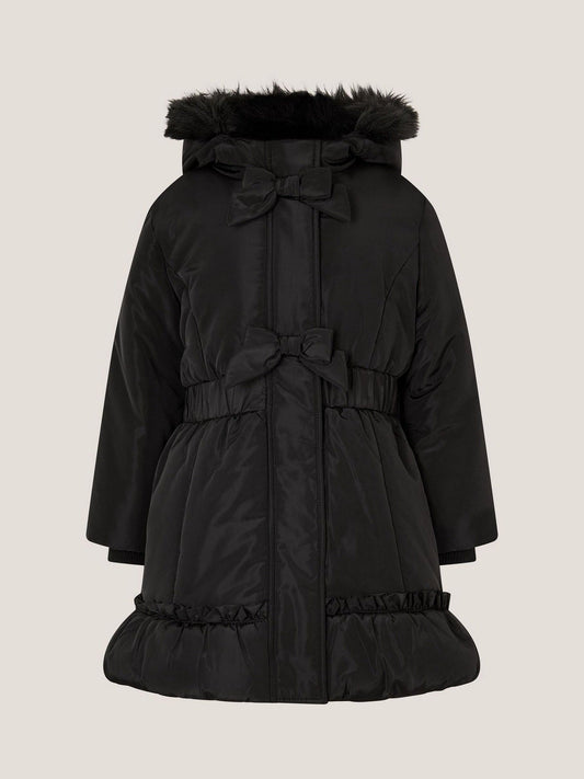 Monsoon Black Frill Bow Hooded Coat