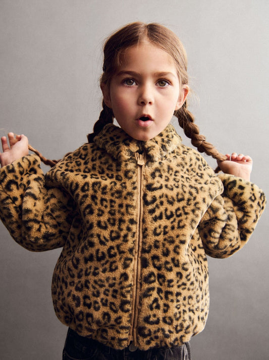 Gap Brown Leopard Print Faux Fur Zip Jacket (6mths-5yrs)