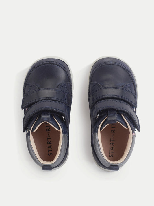 Start-Rite Girls Blue Rove Leather Double Rip-Tape Closed Floral Print First Ankle Boots