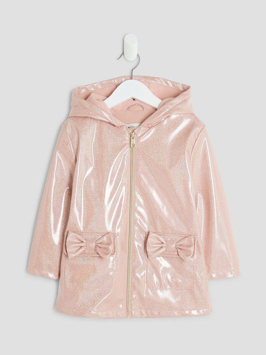 River Island Pink Girls Glitter Rain Trench Coat