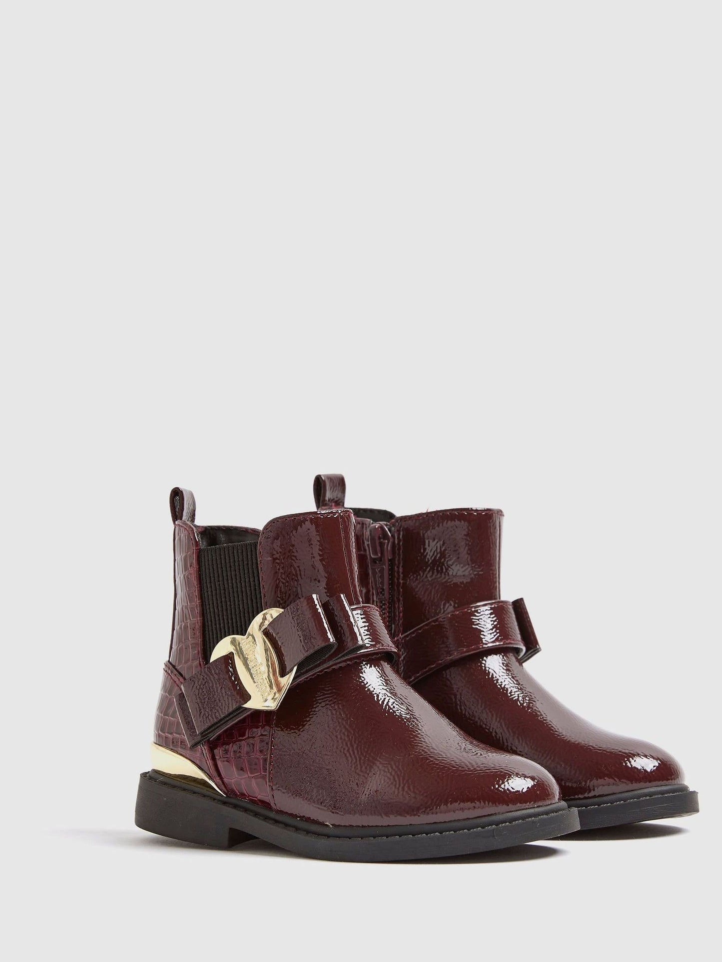 River Island Red Girls Patent Heart Bow Chelsea Boots