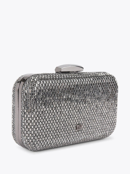 KG Kurt Geiger Koyu Gümüş Box Clutch Çanta
