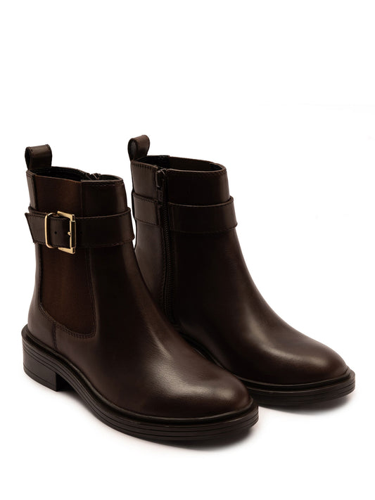 Off The Hook Brown Tiana Leather Chelsea Buckle Ankle Boots
