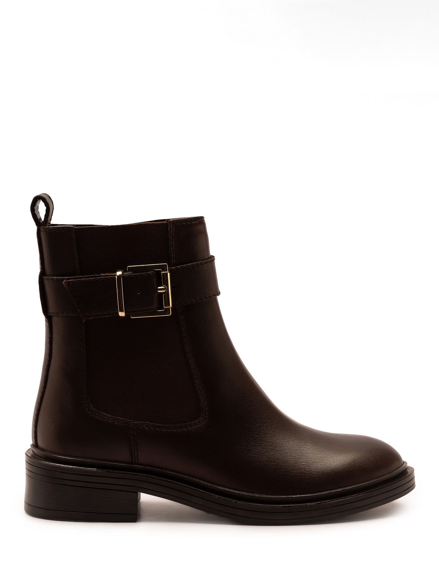 Off The Hook Brown Tiana Leather Chelsea Buckle Ankle Boots