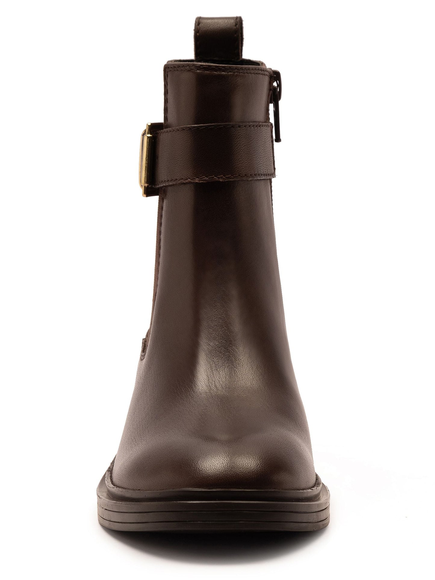 Off The Hook Brown Tiana Leather Chelsea Buckle Ankle Boots