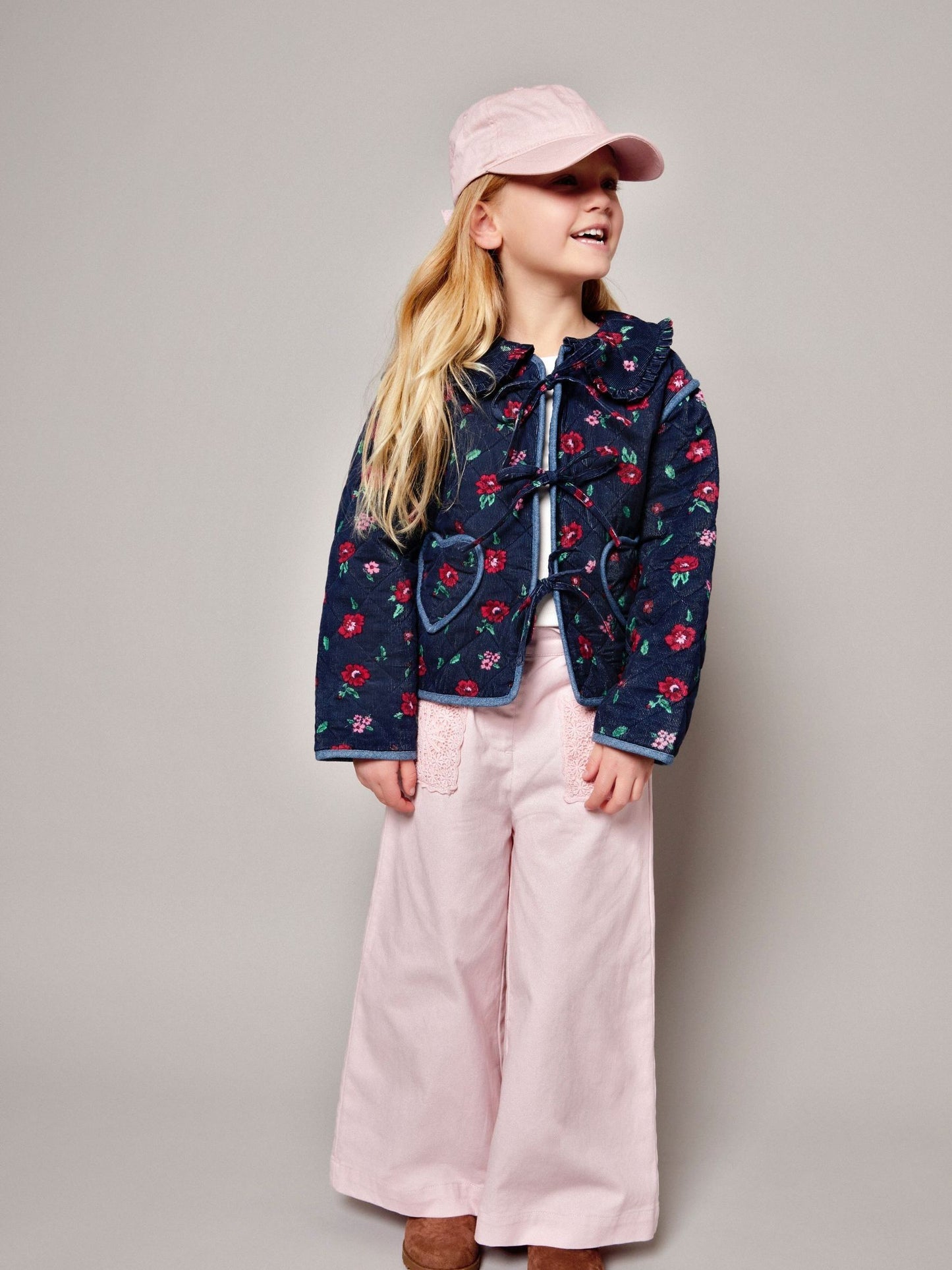 Monsoon Blue Floral Print Cord Quilted Jacket