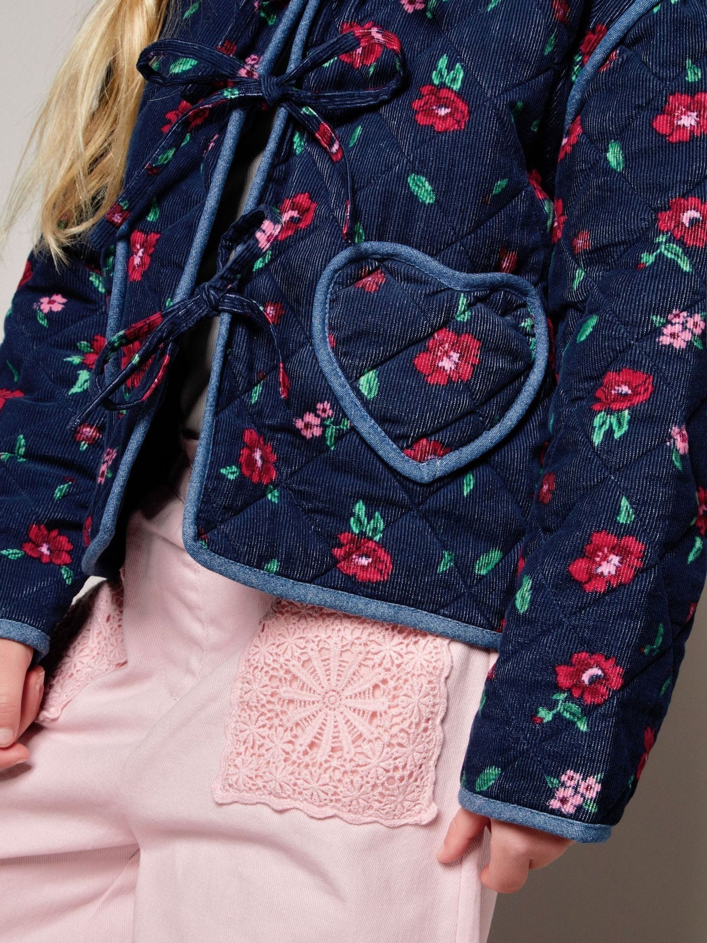 Monsoon Blue Floral Print Cord Quilted Jacket