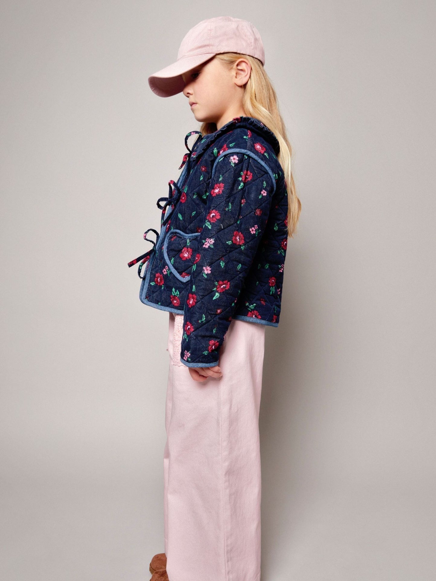 Monsoon Blue Floral Print Cord Quilted Jacket