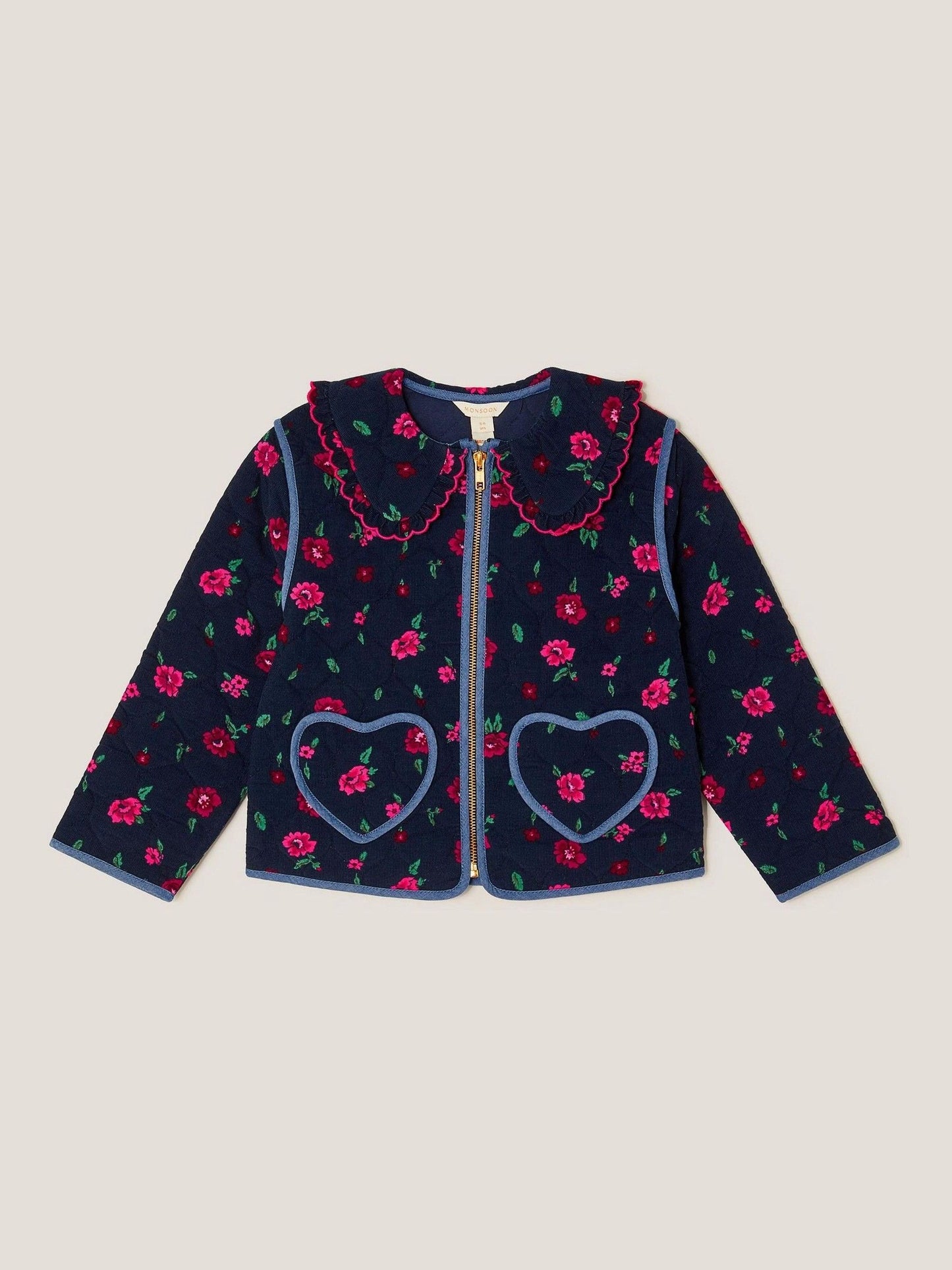 Monsoon Blue Floral Print Cord Quilted Jacket