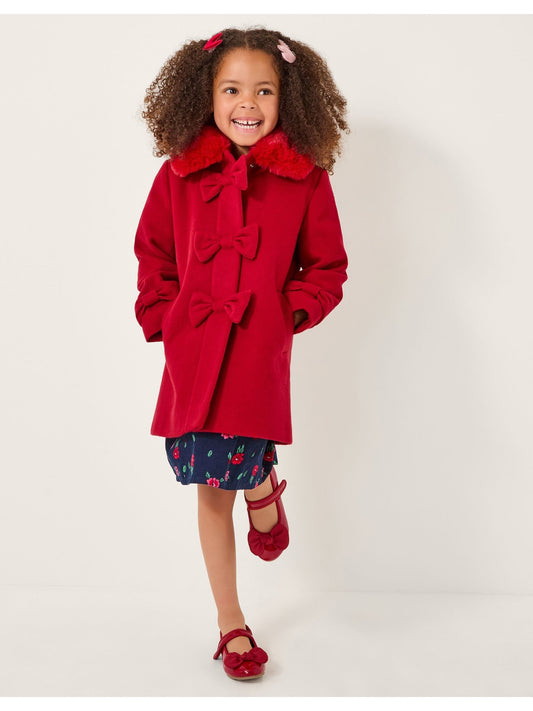 Monsoon Red Faux Collar Bow Coat