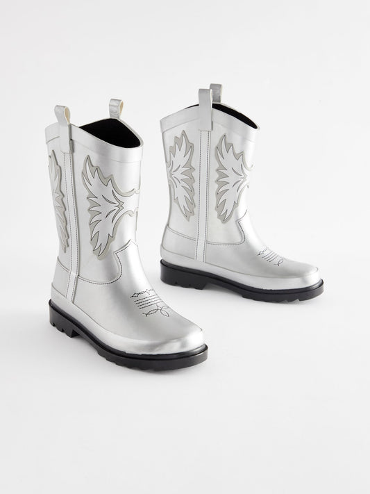 Gümüş Metalik Western Yağmur Çizmeleri