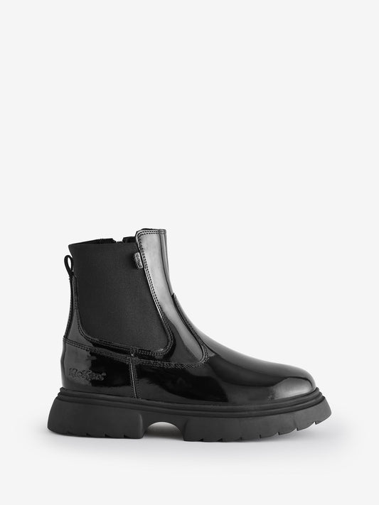 Kickers Black Kenzi Chelsea Patent Junior School Boots