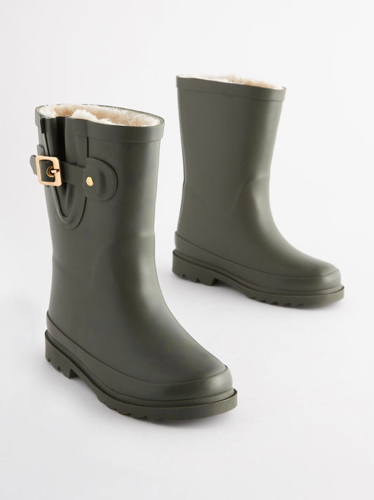 Haki Sıcak Astarlı Tokalı Yağmur Çizmesi