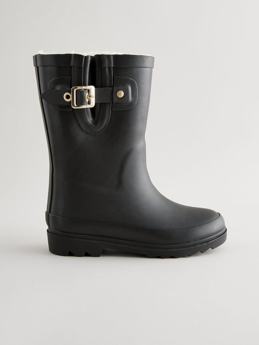 Siyah Sıcak Astarlı Tokalı Yağmur Çizmesi