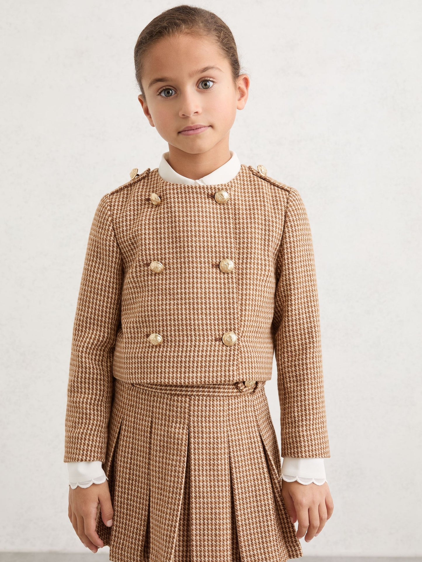 Reiss Brown Brooke 9-13 yrs Puppytooth-Check Fitted Jacket