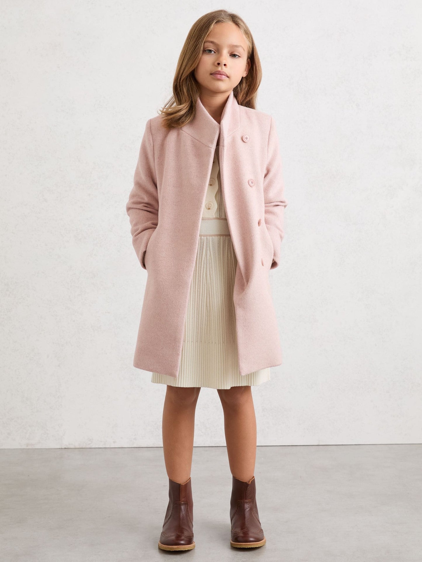 Reiss Pink Kia 13-14 yrs Wool-Blend Funnel-Neck Coat