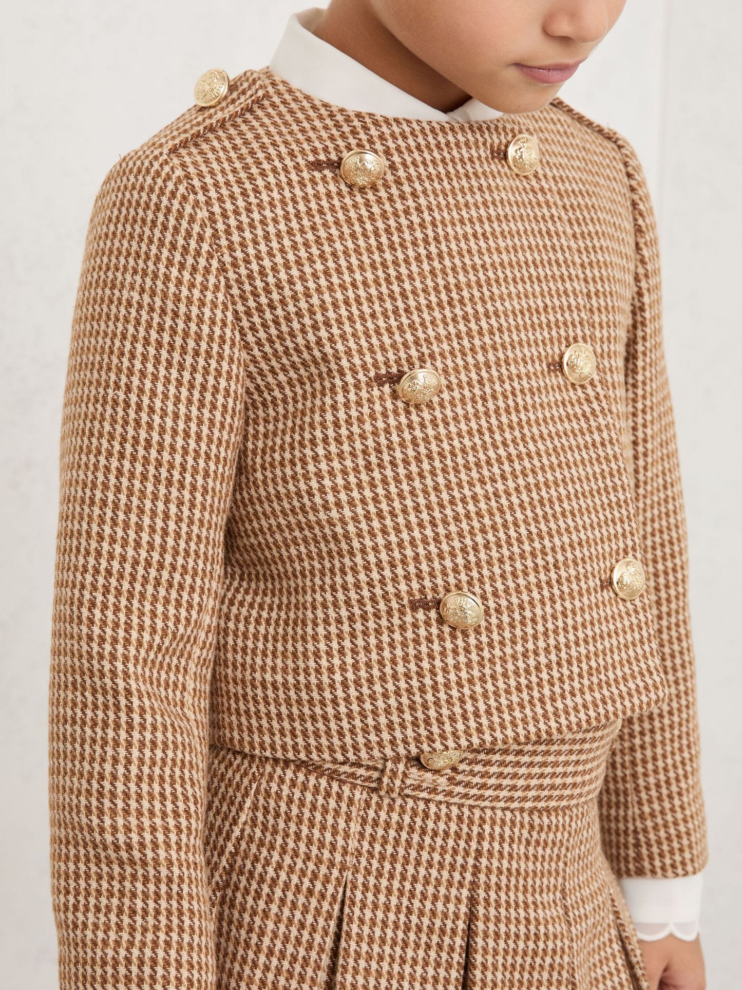Reiss Brown Brooke 13-14 yrs Puppytooth-Check Fitted Jacket