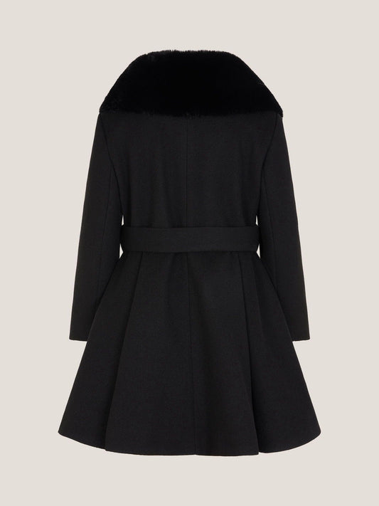 Monsoon Black Faux Fur Collar Dress Coat