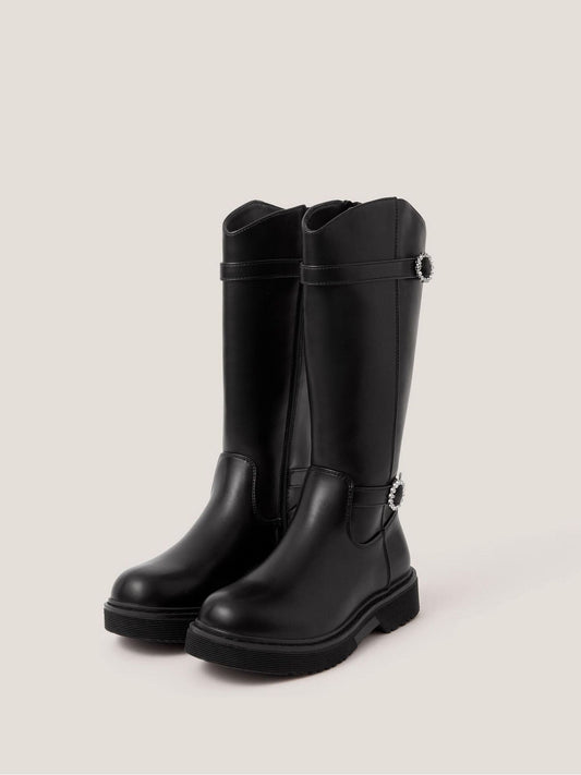 Monsoon Black Diamante Buckle Knee High Boots