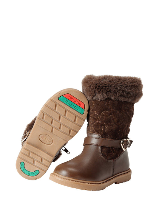 ToeZone Girls Sara Fur Warm Winter Brown Boots