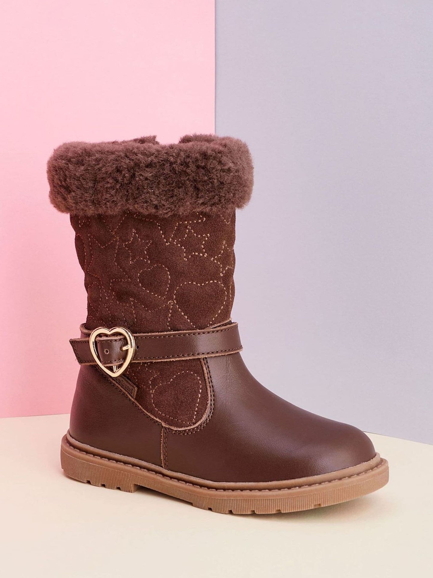 ToeZone Girls Sara Fur Warm Winter Brown Boots