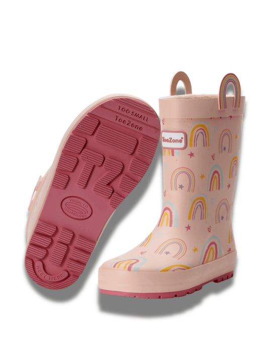 ToeZone Girls Pink Rainbow Waterproof Wellies