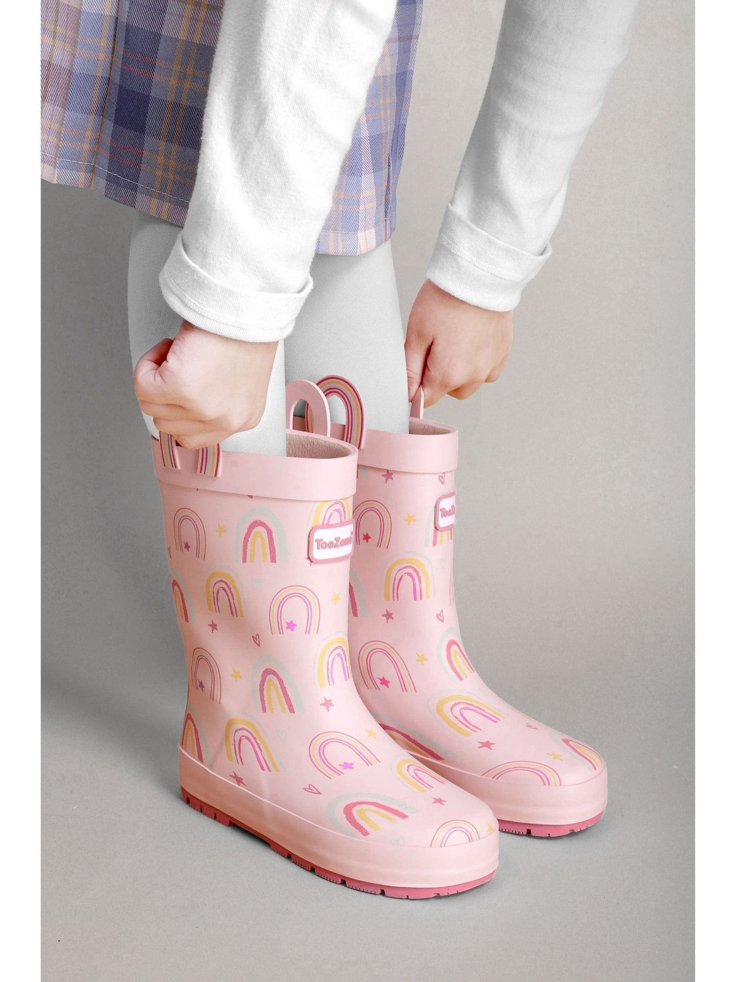 ToeZone Girls Pink Rainbow Waterproof Wellies