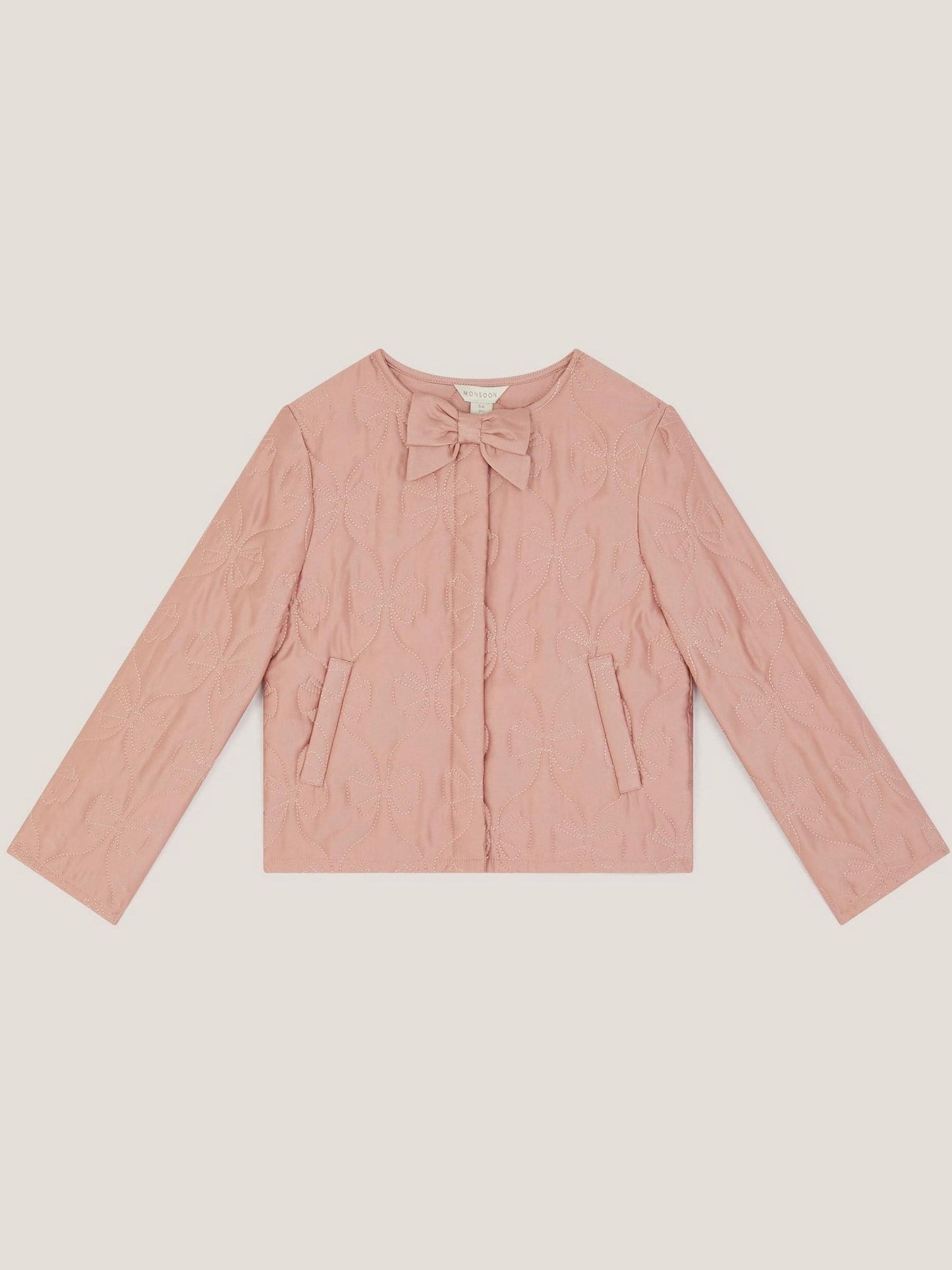 Monsoon Pink Bow Quilted Satin Jacket