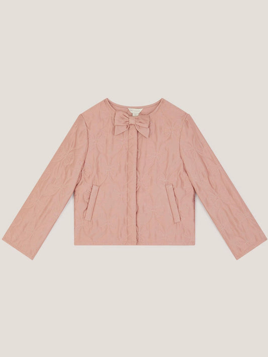 Monsoon Pink Bow Quilted Satin Jacket